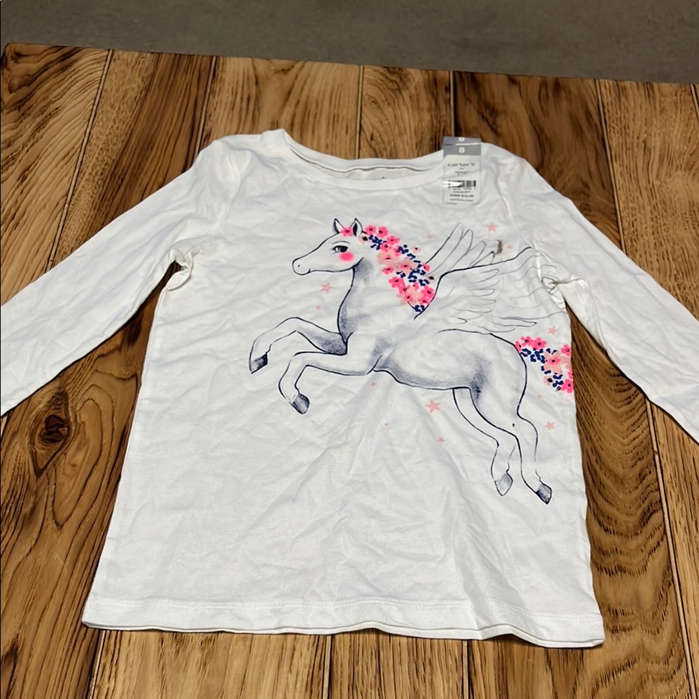 Carters White and Pink Unicorn Long Sleeve Tee NWT